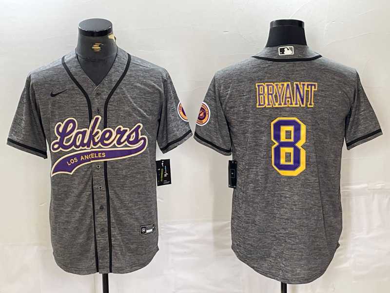 Mens Los Angeles Lakers #8 Kobe Bryant Grey Cool Base Stitched Baseball Jersey->los angeles lakers->NBA Jersey